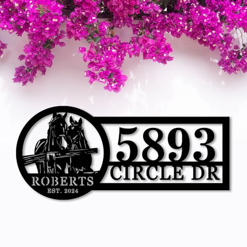 Custom Horse Address Sign, Address Plaque Metal Decor, Personalized Address Numbers for House, House Number Large Metal Wall Sign, Anniversary Wedding Gift