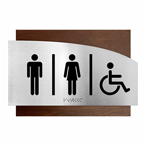 Unisex Bathroom Sign - Wave Design Restroom Signs - Stainless Steel Metal Signs & Wood Signs