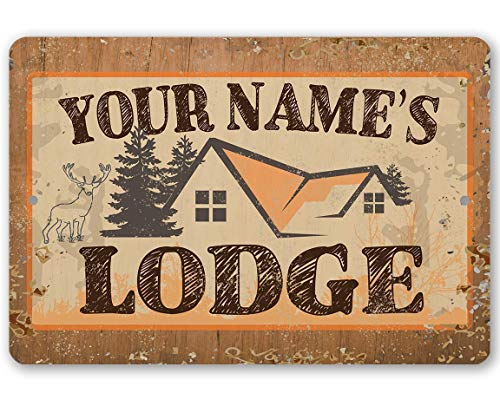 Personalized Lodge Metal Sign - Farmhouse Style Lodging House Wall Art Decor, Mountain House Cabin and Lake House Decorative Display, 8x12 or 12x18 Indoor or Outdoor Durable Metal Sign