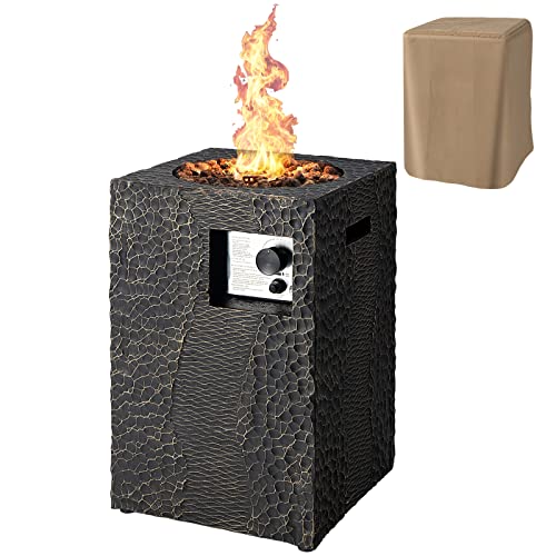 COSTWAY 16-Inch Outdoor Propane Fire Pit, 30,000 BTU Patiojoy Electronic Ignition Square Gas Fire Pit with Protective Cover, Lava Rocks, Touch-up Pen for Backyard, Black