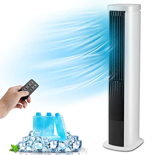 COSTWAY Portable Evaporative Air Cooler for Room, 40-Inch Bladeless Cooling Tower Cooler with Remote Control, 4 Ice Packs, 4 Speeds, 7H Timer, 60¡ Oscillation, Quiet Swamp Cooler Fan for Home Office