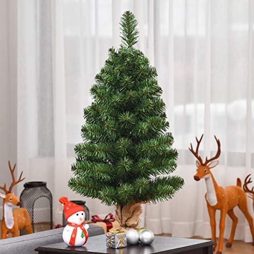 COSTWAY 3 Ft Tabletop Mini Christmas Tree, Small Artificial Xmas Tree w/96 PVC Tips, Small Holiday Season Tree for Nightstand Home Office