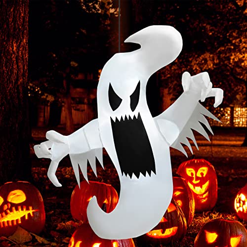 COSTWAY 5FT Halloween Inflatable Ghost Blow-up Hanging Decoration w/Built-in LED Lights