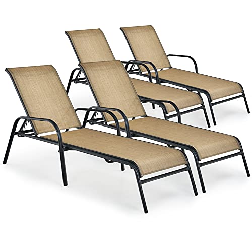 COSTWAY 4PCS Patio Lounge Chair Chaise Adjustable Recliner Stack No Assembly