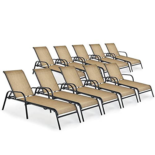 COSTWAY 10PCS Patio Lounge Chair Chaise Adjustable Recliner Stack No Assembly