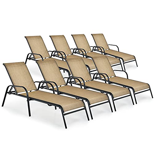 COSTWAY 8PCS Patio Lounge Chair Chaise Adjustable Recliner Stack No Assembly