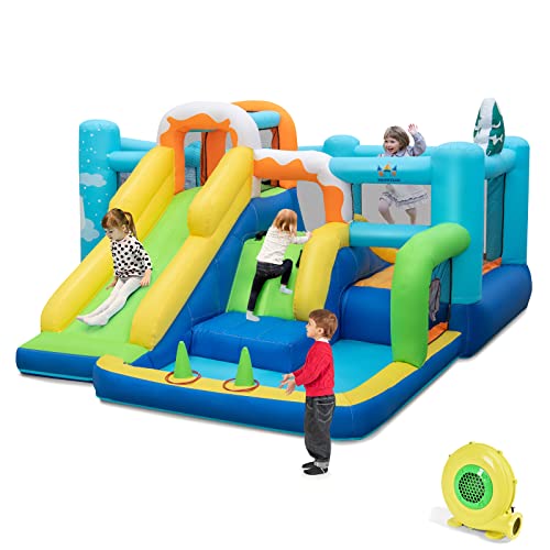 COSTWAY 7-in-1 Kids Inflatable Bounce Castle Multi-Play Jumping House w/ 480W Blower