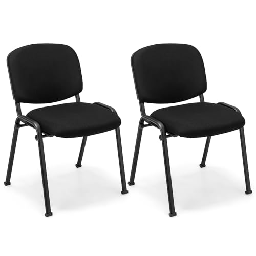 COSTWAY Waiting Room Chairs Set of 2, Stackable Conference Chairs with Upholstered Seat & Back, Ergonomic Office Guest Reception Chairs for Meeting Room, Reception Room, Office, Church, Black