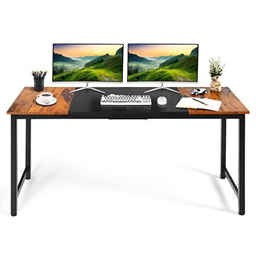 COSTWAY 63Ó Computer Desk, Modern Home Office Desk, Sturdy Steel Frame Writing Desk with Spacious Splice Desktop, Simple Laptop Desk for Study, Office, Dining Room, Simple Installation