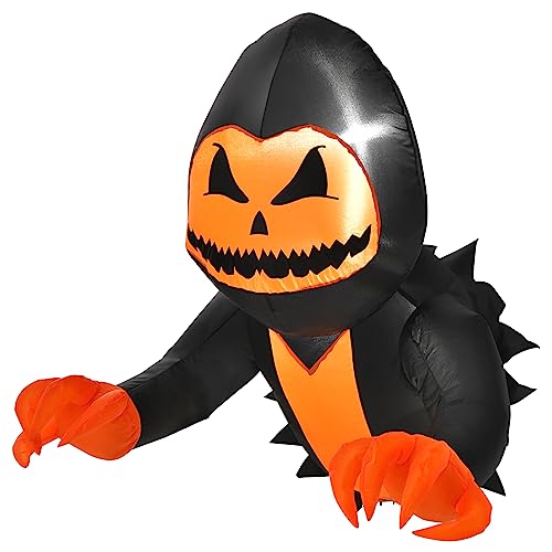 COSTWAY 3.3 FT Halloween Inflatable Pumpkin Head Ghost Broke Out from Window, Spooky Hanging Window Ghost w/LED Lights