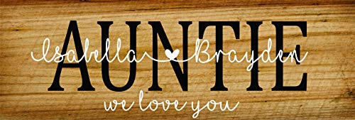 18 x 6” Personalized We Love You Wood Sign with Names – Customize for Anyone like Mom, Dad, Grandma and Grandpa as Hanging Wall Sign Gift; Custom Birch Wood Hanging Plaque (Auntie)