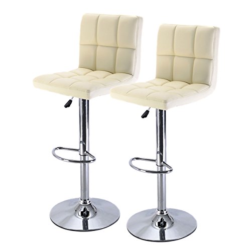 COSTWAY Furniture Swivel PU Leather Barstools Chair Adjustable Hydraulic Counter Bar Stool, Set of 2 (Off White)