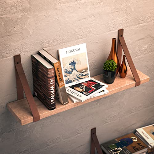 Leather Strap Floating Shelf (18, Tan)