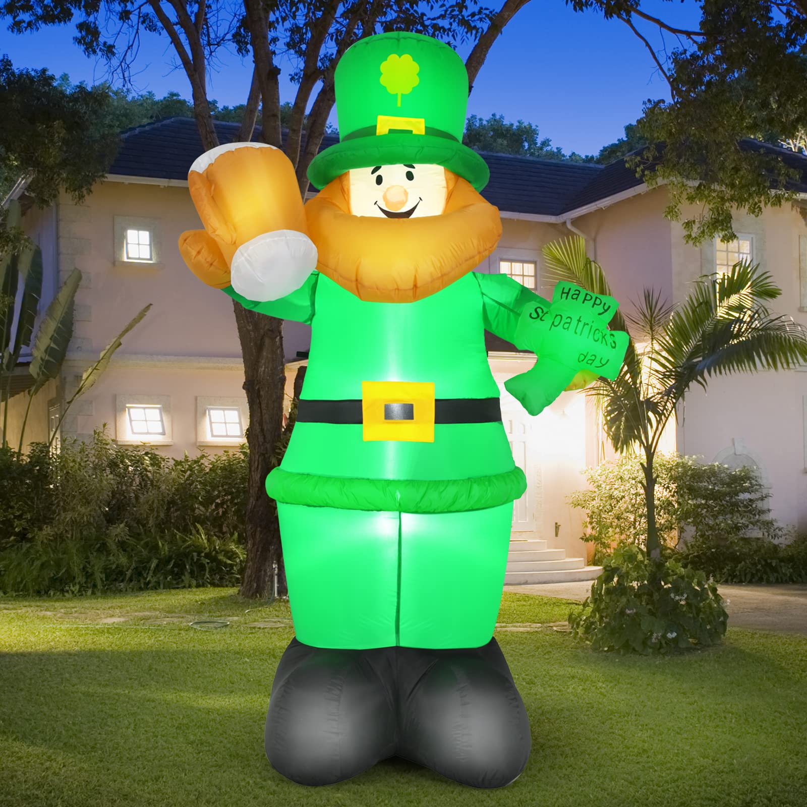 COSTWAY 8ft St PatrickÕs Day Inflatable Leprechaun Irish Day Blow up Lighted Giant Doll