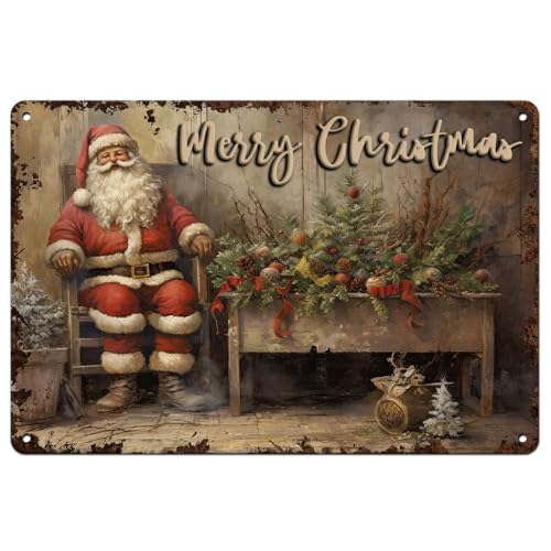 Rustic Santa Metal Wall Art Christmas Decor Sign