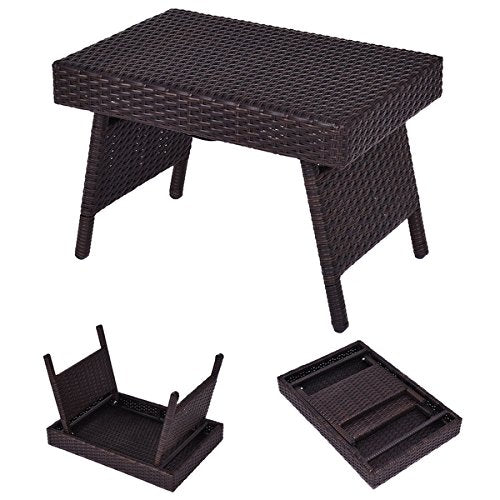 COSTWAY Mix Brown Folding Rattan Side Coffee Table Patio Garden Outdoor Furniture