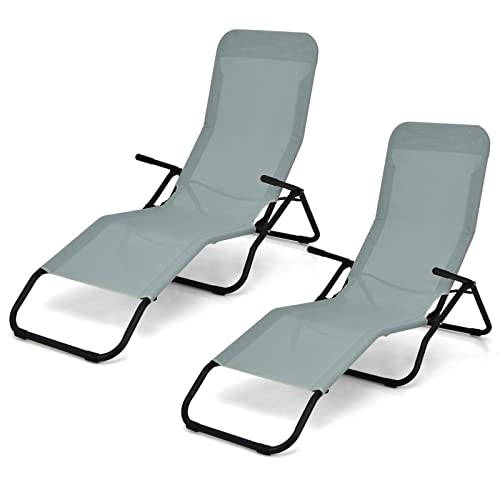 COSTWAY 2 PCS Patio Folding Lounge Chair Rocker Zero Gravity Sun-Chair Recliner