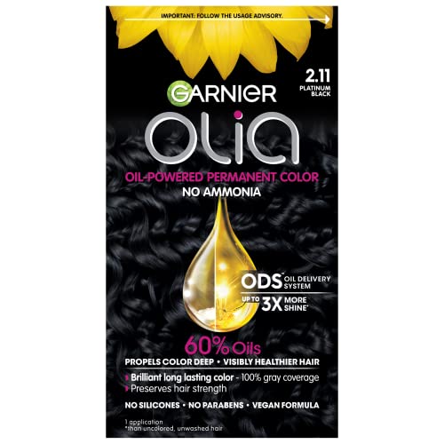 Garnier Hair Color Olia Ammonia-Free Brilliant Color Oil-Rich Permanent Hair Dye, 2.11 Platinum Black, 1 Count (Packaging May Vary)