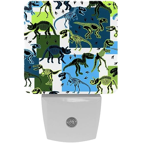 2 Pack Plug-in Nightlight LED Night Light Pattern Dinosaur Skeletons, Dusk-to-Dawn Sensor for Kid's Room Bathroom, Nursery, Kitchen, Hallway