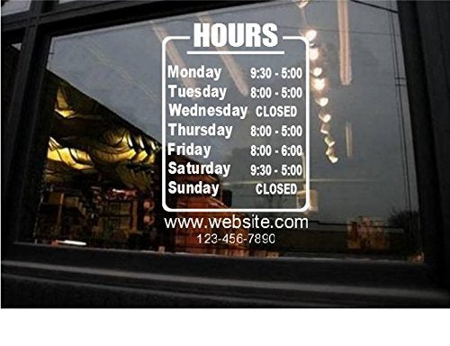 StickerLoaf Brand STORE HOURS NAME CUSTOM WINDOW DECAL BUSINESS SHOP Storefront VINYL DOOR SIGN COMPANY bar pub restaurant laundromat food truck cafe deli gym