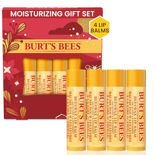 Burt’s Bees Christmas Gifts, 4 Lip Balm Stocking Stuffers Products, Beeswax Bounty Classic Set - Original Beeswax Moisturizing Lip Balm (4-Pack)