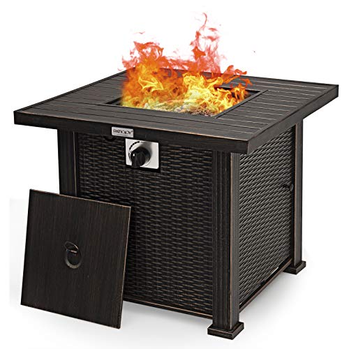 COSTWAY 30" Fire Pit Table, 50,000BTU Auto Ignition Propane Fire Table with Removable Lid, PVC Waterproof Cover and Lava Rock, CSA & ETL Certificated, Suitable for Patio, Balcony, Garden, Poolside