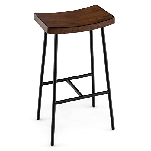 COSTWAY Bar Stool, 29-Inch Height Industrial Saddle Stool with Footrest, Metal Legs, Adjustable Foot Pads, Backless Counter Height Chair for Living Room Kitchen Bar, Rustic Brown and Black