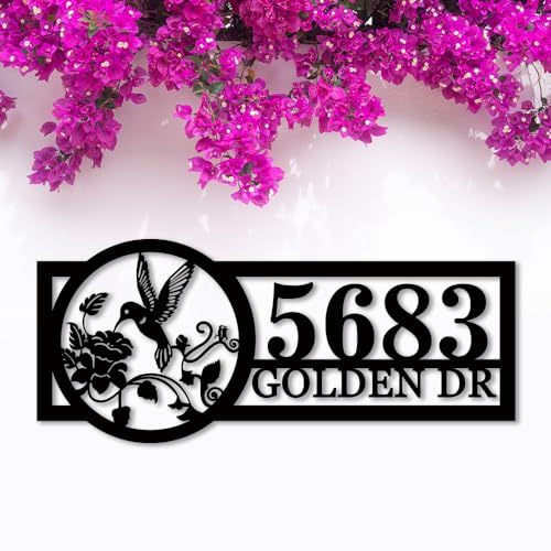 Personalized Hummingbird Metal Address Sign, Hanging House Number and Address Plaque, Outdoor Yard Sign, Custom Birds Design, Large Metal Wall Art, Housewarming Gift