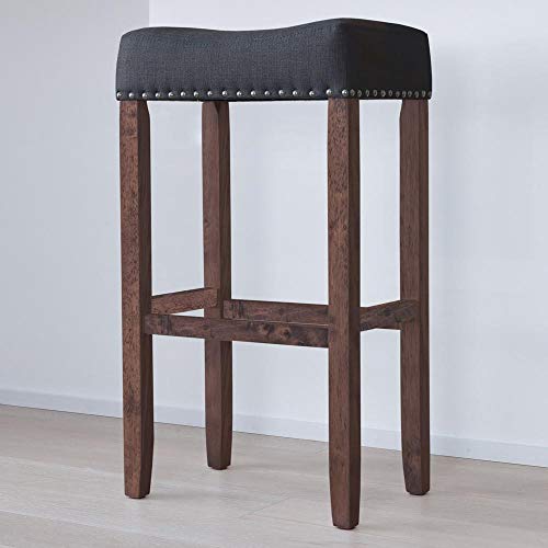 Nathan James Hylie Nailhead Wood Pub-Height Kitchen Counter Bar Stool 29", Black/Dark Brown