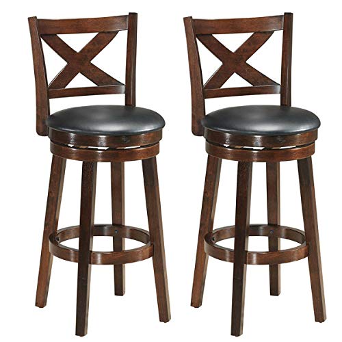 COSTWAY Bar Stools Set of 2, Counter Height Dining Chair, Fabric Upholstered 360 Degree Swivel, PVC Cushioned Seat, Perfect for Dining and Living Room (2*Height 29'')