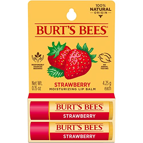 Burt's Bees Lip Balm Stocking Stuffers, Moisturizing Lip Care Christmas Gifts, Strawberry, 100% Natural (2-Pack)