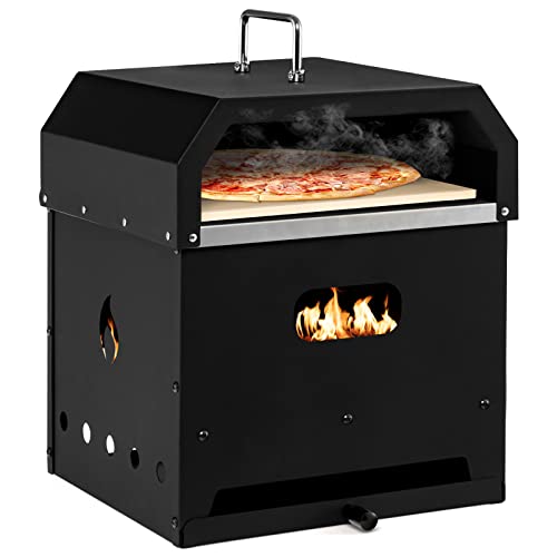 COSTWAY Outdoor Pizza Oven, 4-in-1 Detachable Pizza Oven with Pizza Stone, Cooking Grill, Pizza Shovel, Convenient Handle, Waterproof Cover for Camping, Hiking, Picnic, BBQ