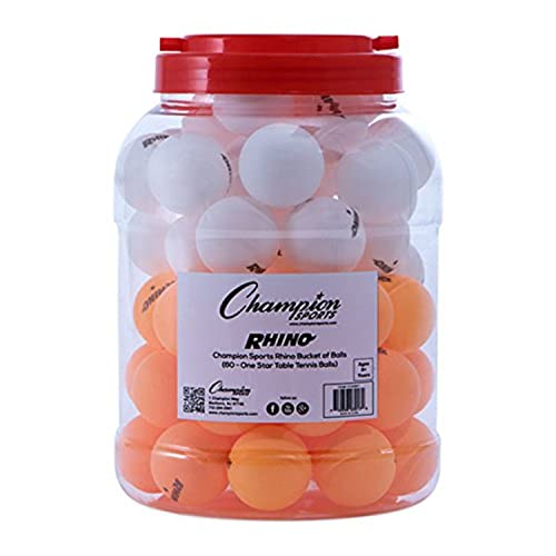 Champion Sports 1 Star Table Tennis Ball Bucket - Orange and White Ping Pong Balls, Set of 60, with 40mm Seamless Design - Recreation Table Tennis Equipment, Accessories