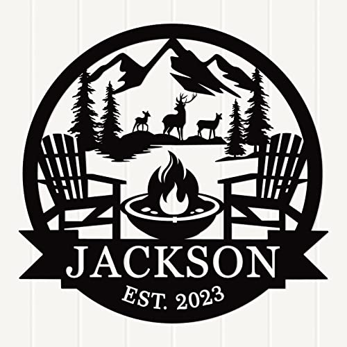 Campfire Monogram, Campfire Family Name Sign, Camper Decor, Personalized Camping Gifts, Outdoor Decor Cabin Sign, Outdoor Campsite, for Backyards, Deer Leases, Campgrounds, and Fire Pit Area