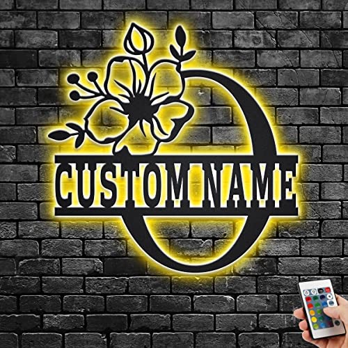 Custom Floral Alphabet O Metal Wall Art With Led Light, Personalized Alphabet Family Name Sign Decoration For Room,Last Name Metal LED Decor