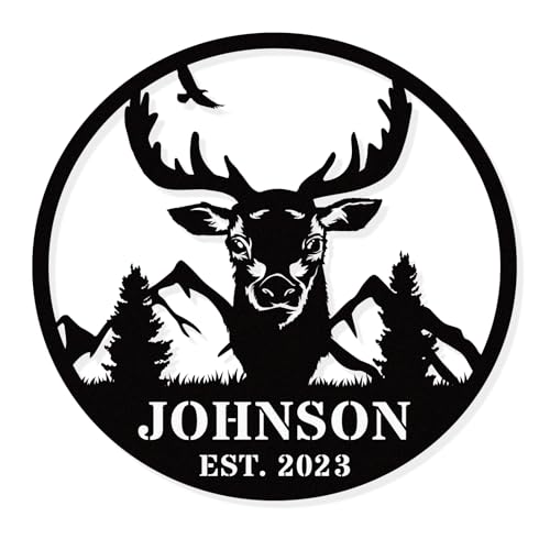 Personalized Circle Deer Head Metal Signs for Outdoor, Personalized Christmas Gifts, Custom Family Name Sign, Custom Metal Name Sign, Last Name Sign,Metal Wall Art