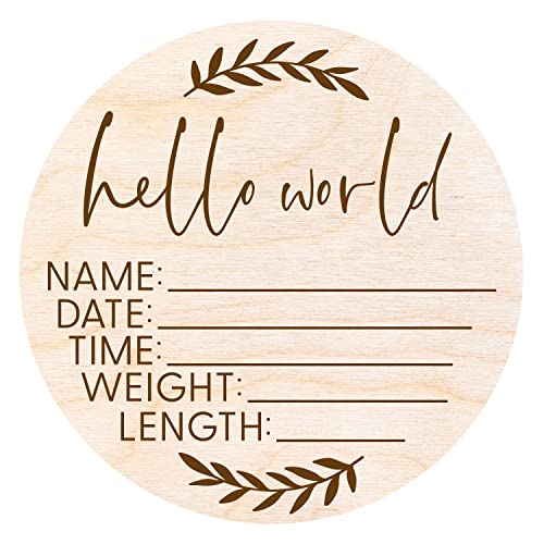 Hello World Newborn Sign - Baby Name Birth Announcement Plaque for Hospital - Photo Prop - Nursery Decor - Shower Gift