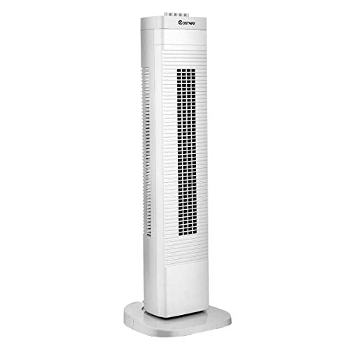 COSTWAY Tower Fan, 30-Inch Quiet Portable Oscillating Fan, 3 Speed Control, Compact and Space Saving, Oscillating Tower Fan for Bedrooms, Living Rooms, Kitchen, Offices, White