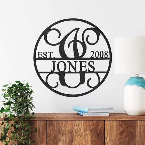 Metal Circle Personalized Monogram Established Date Custom Wreath Hanger, wedding gifts, anniversary gift for couple, home metal wall decor | farmhouse wall decor (15 inch)