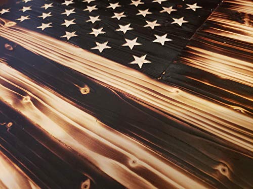 Double R Creations Custom Handmade Wooden American Flag (XX-Large 60" x 32.5" x 1.5", Rustic Black and Natural)