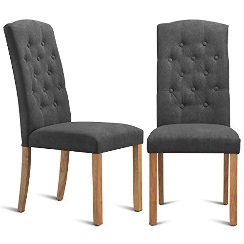 COSTWAY Set of 2 Dining Chairs, Ergonomic Design PU Leather Upholstered, Wear-Resistant Armless Leisure Chair with Foot Pads for Home Office Kitchen (Nature)