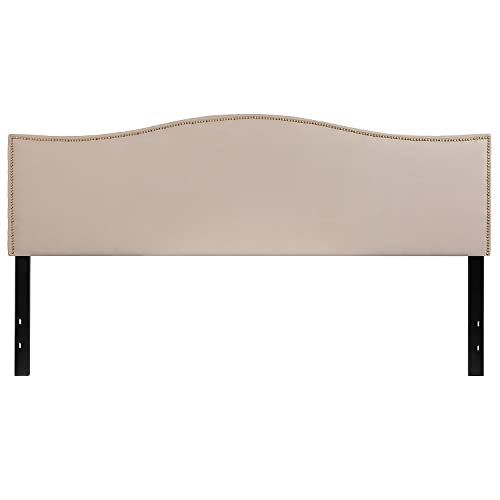 Flash Furniture Lexington Upholstered King Size Headboard with Accent Nail Trim in Beige Fabric