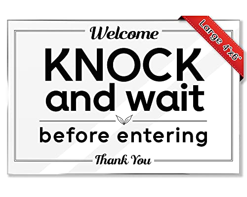 Airbnb Essentials for Hosts - Knock and Wait Before Entering- 4"x6" Acrylic Sign w/Mounting Tape - Please Knock Signs Rental Home Necessities - Knock First Door Sign, Do Not Ring Doorbell Sign