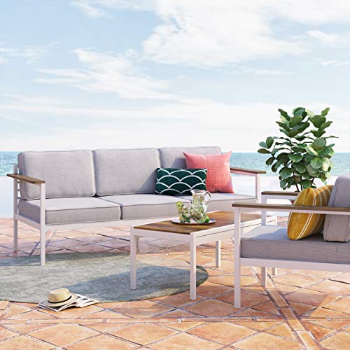 ZINUS Pablo Aluminum and Acacia Wood Outdoor Sofa with Cushions and Waterproof Cover / Weather Resistant and Rust Proof / Easy Assembly