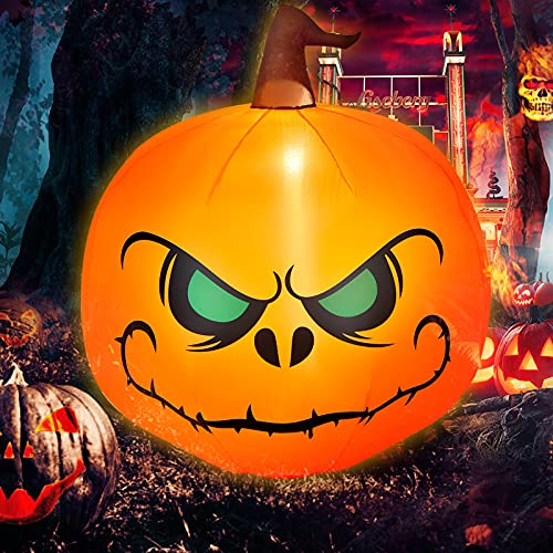 COSTWAY 4 FT Halloween Inflatable Pumpkin Large Blow up with Build-in LED Light