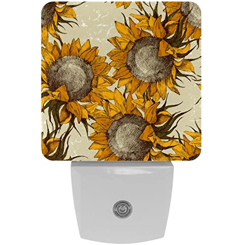 2 Pack Plug-in Nightlight LED Night Light Vintage Sunflowers Illustration, Dusk-to-Dawn Sensor for Kid's Room Bathroom, Nursery, Kitchen, Hallway