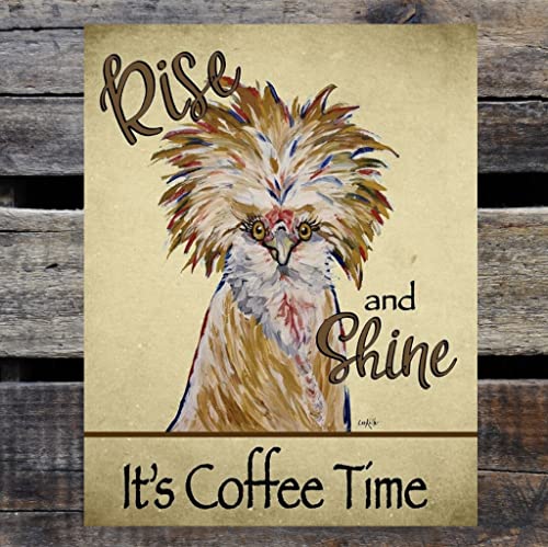 Chicken Tin Sign, Chicken and Coffee Rise and Shine Metal Sign, Bathroom Art, Chicken Coffee Bar Sign, Dog Metal Wall Art, Coffee wall decor