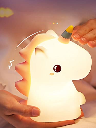 Lying Flat Night Light, LED Rechargeable Silicone Soft Vegetable Night Lamp, 3 Mode Silicone Dimmable Nursery Nightlight, Cute Timer Children Table Lamp for Bedroom Nursery (Unicorn)