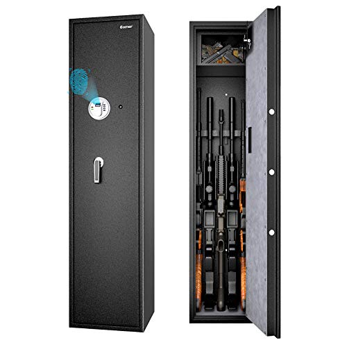 COSTWAY Large Rifle Safe, Long Gun Safe for Rifle Shotgun, 5-Gun Metal Security Storage Cabinet with Handgun Lockbox, Digital Keypad & Emergency Keys, Quick Access Gun Safety for Home