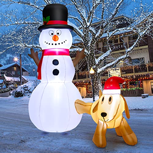 COSTWAY 6 FT Tall Inflatable Snowman and Dog Set Christmas Decoration w/LED Lights